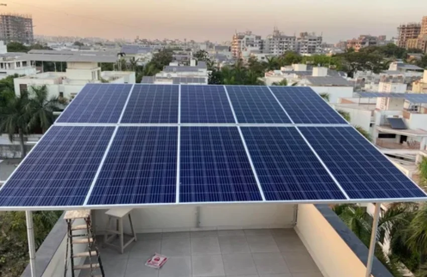 Rooftop solar photovoltaic panels in an urban setting